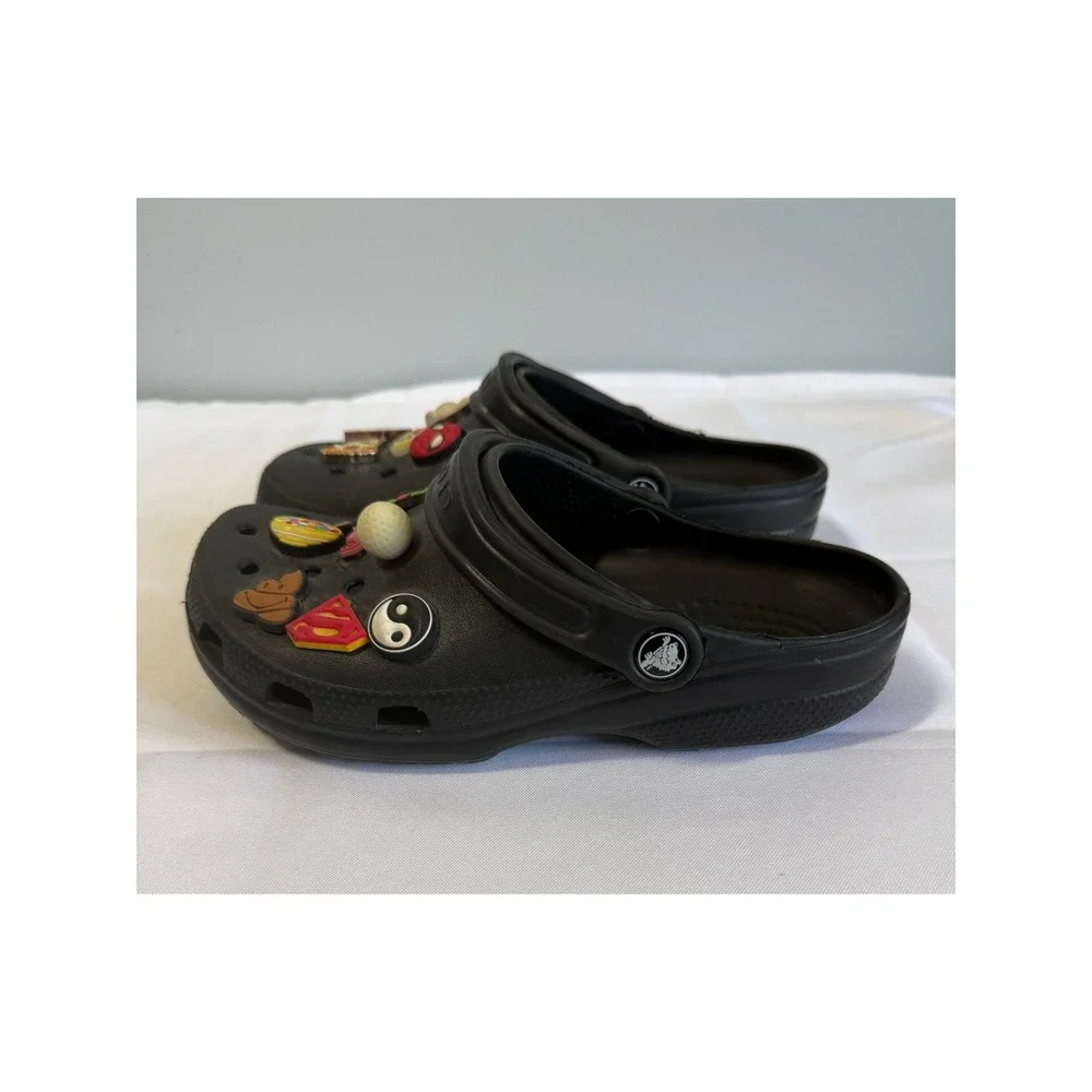 Crocs Classic Clogs Black Mens 6 Womens 8 W/ Jibbitz Slip On Casual